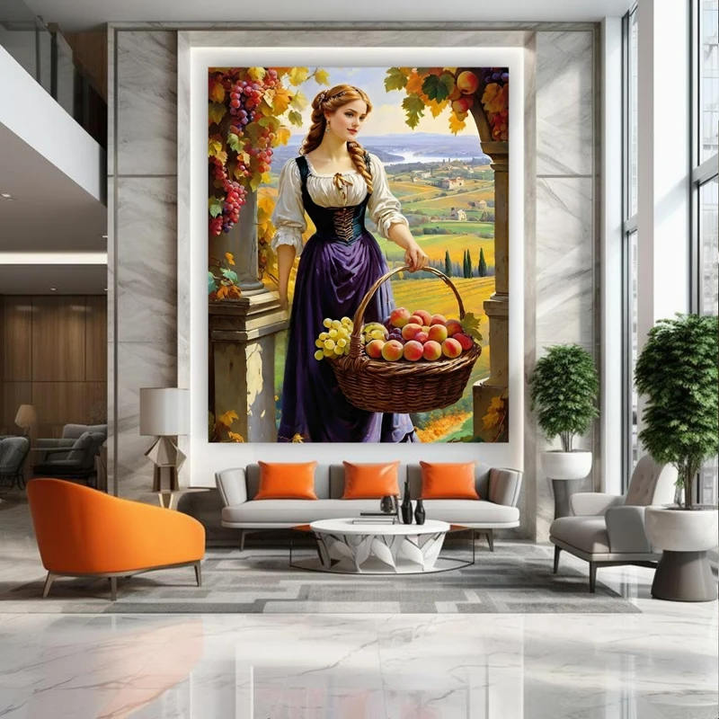 تابلو بوم طرح مخمل نقاشی مدل سبد میوه کد PY390