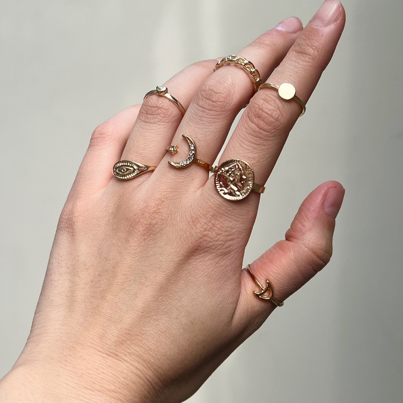 انگشتر زنانه مدل ماه و ستاره بسته 7 عددی