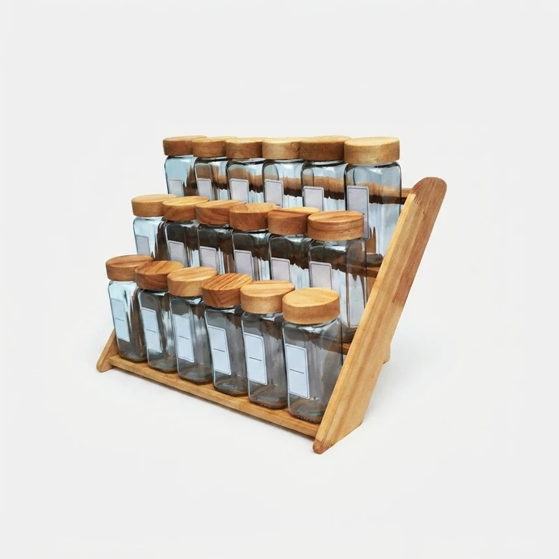 ست جا ادویه 18 پارچه مدل RUBBERWOOD-18 به همراه استند