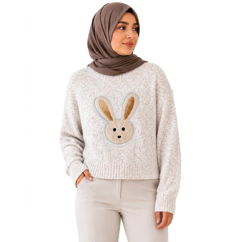 پلیور یقه گرد زنانه مدل Rabbit