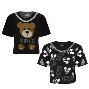 کراپ‌تاپ آستین کوتاه زنانه مدل Taynaz miki-tedy مجموعه دو عددی