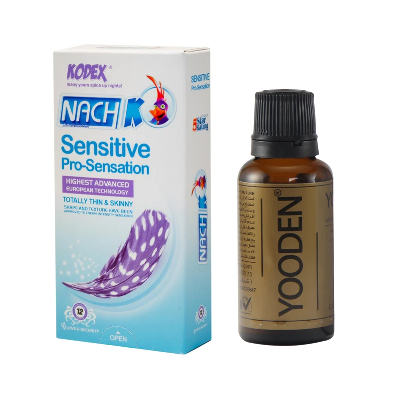 کاندوم ناچ کدکس مدل Sensitive Pro-Sensation بسته 12 عددی به همراه روغن یودن کد 01 حجم 30 میلی لیتر