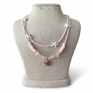 گردنبند دست ساز زنانه مدل رزکوارتز با مدال ستاره دریایی