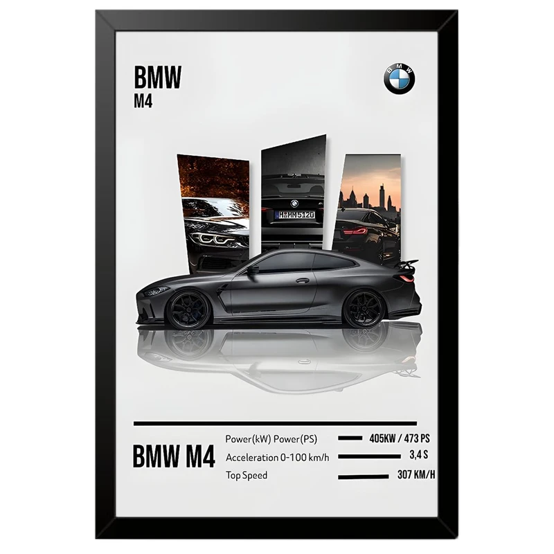 تابلو بکلیت طرح ماشین و خودرو بی ام و BMW M4 مدل B-po1881 فریم مشکی