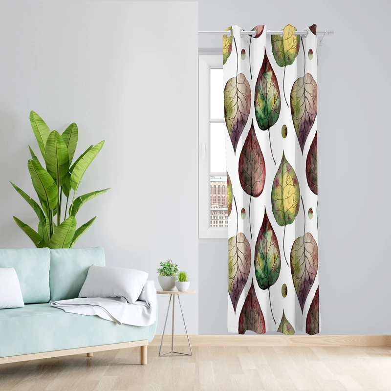 پرده طرح برگ مدل مخمل پانچی کد 2367 z سایز 140x200 سانتی متر