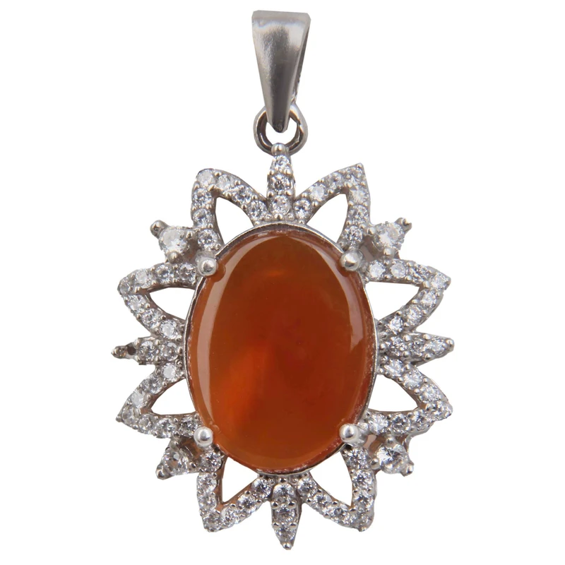 آویز گردنبند نقره زنانه مدل عقیق یمنی مخراج برلیان آبکاری رادیوم کد pkr-403