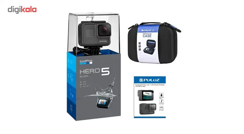 دوربین فیلم برداری ورزشی گوپرو مدل HERO 5 Black همراه با کیف و برچسب محافظ صفحه پلوز
