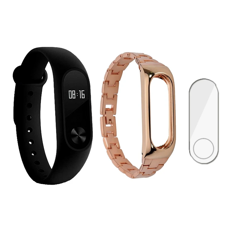 مچ بند هوشمند شیائومی مدل Mi Band 2  به همراه بند فلزی Metal  و به همراه گلس