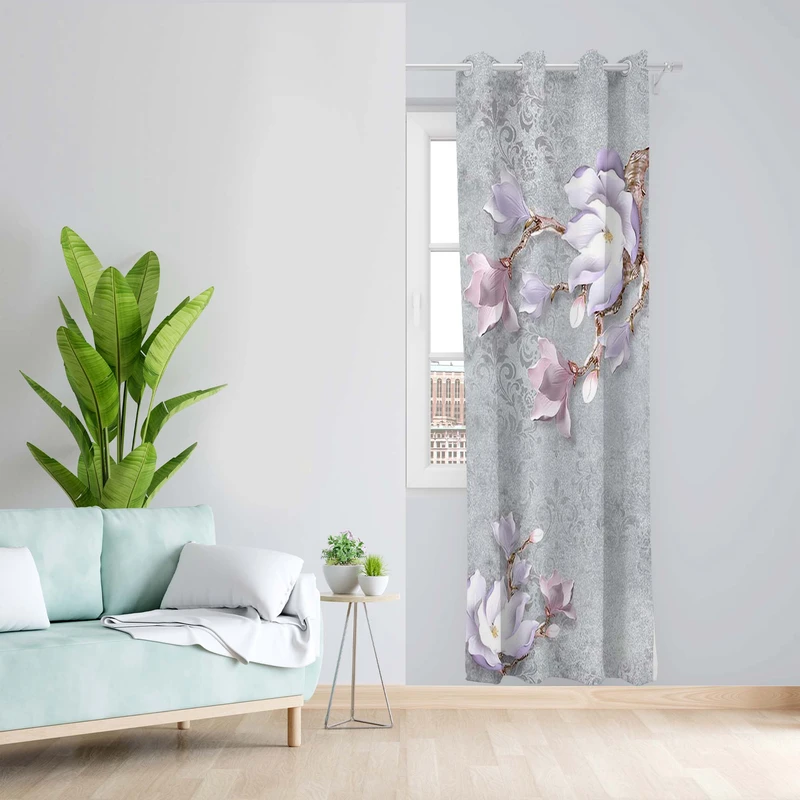 پرده طرح گل مدل مخمل پانچی کد 5051R z سایز 140x200 سانتی متر