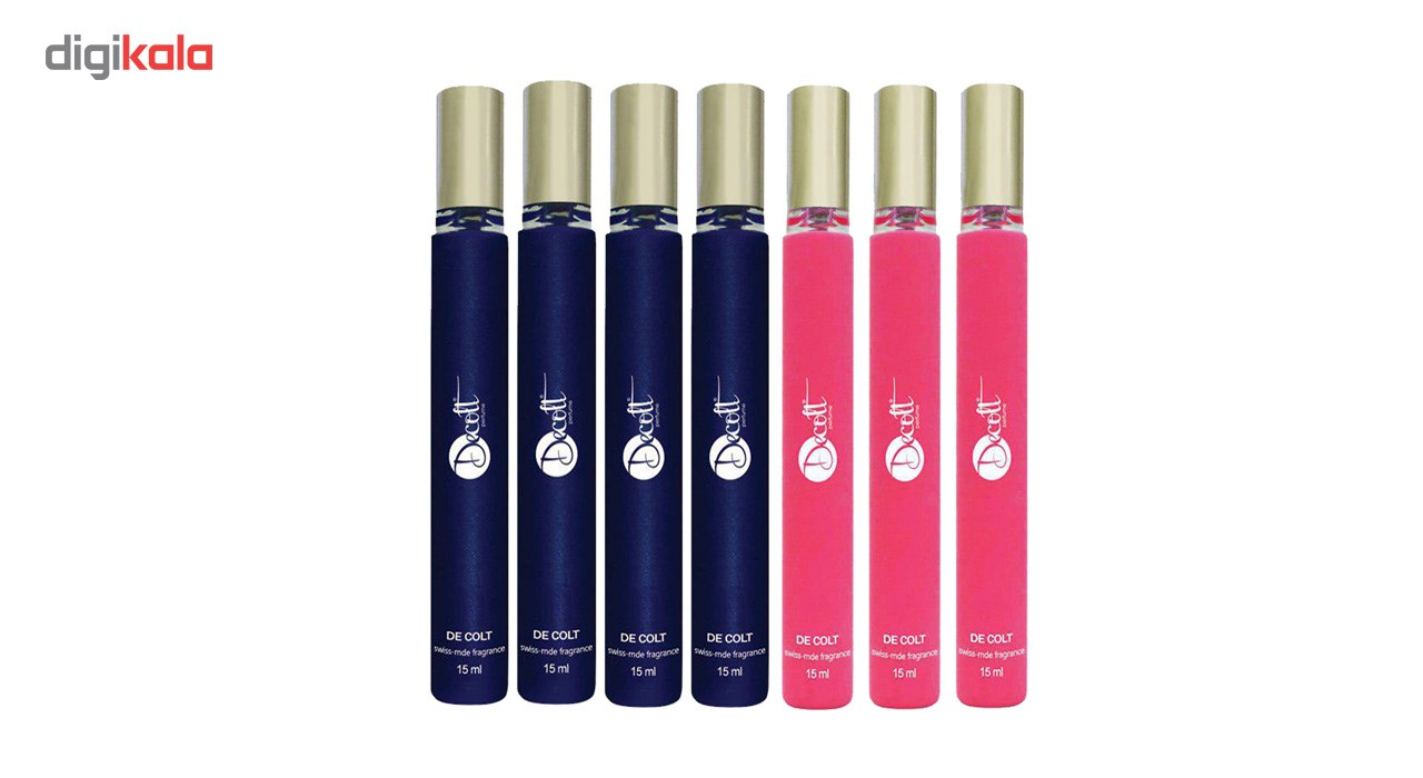 عطر جیبی زنانه و مردانه دکلت مدل 18 حجم 15 میلی لیتر مجموعه 7 عددی