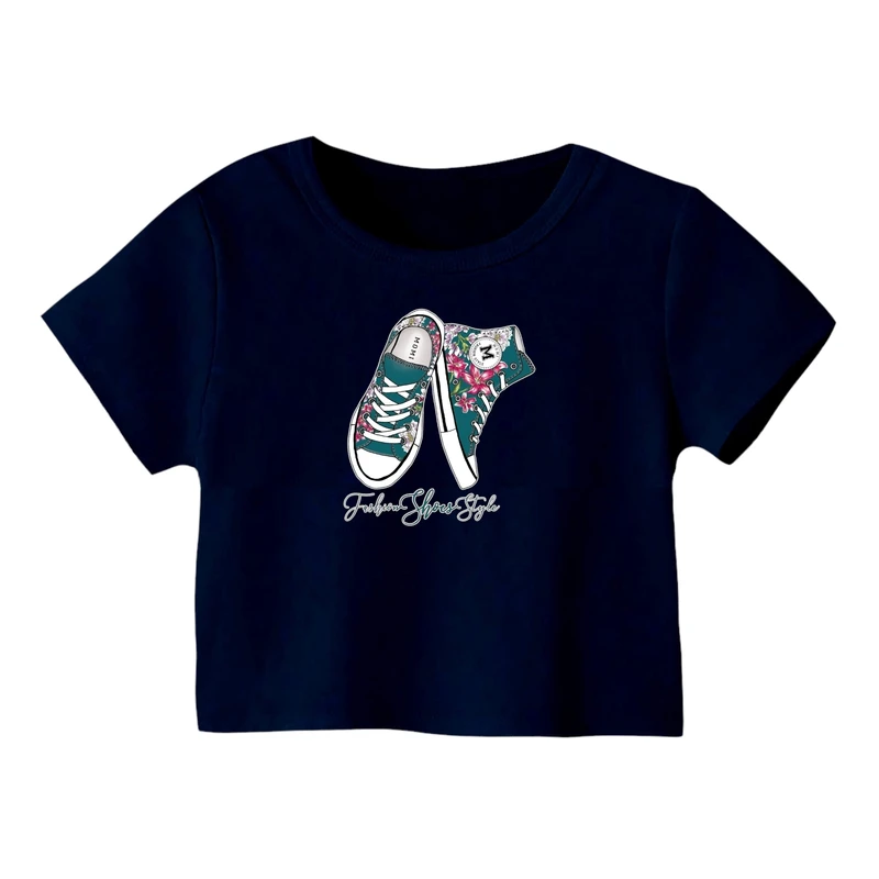 کراپ‌ تی‌شرت آستین کوتاه زنانه مدل کتونی کد 4