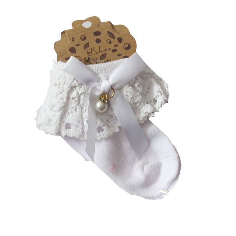 جوراب دخترانه مدل لبه تور کتان مرواریدی