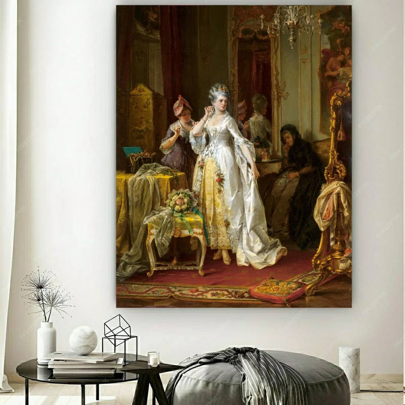 تابلو بوم طرح مخمل نقاشی مدل خیاط عروس اروپایی کد GR1311