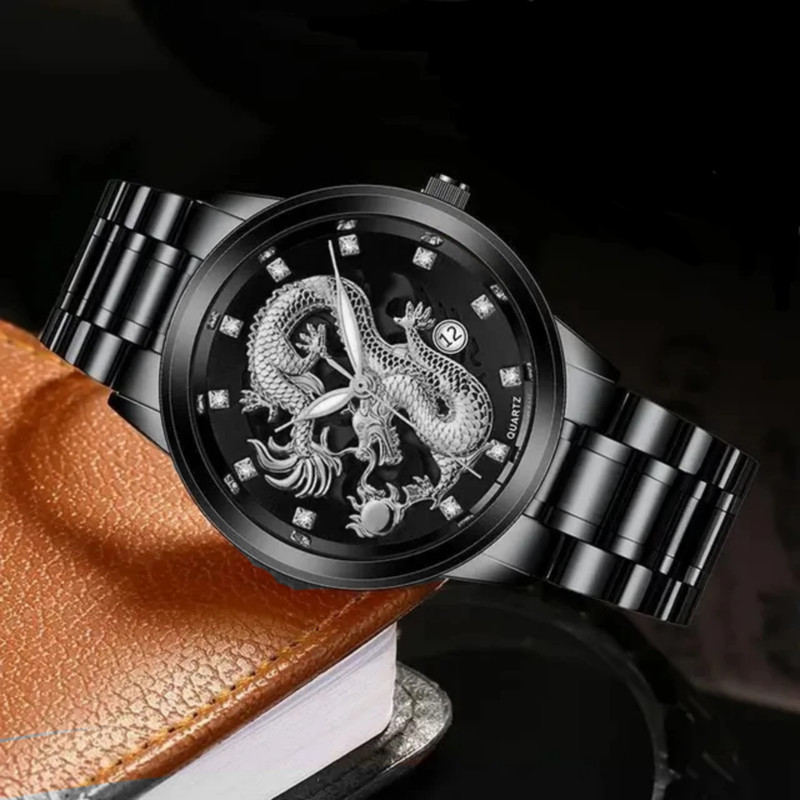 ساعت مچی عقربه‌ای مردانه کوارتز مدل دراگون بند فلزی کد 3