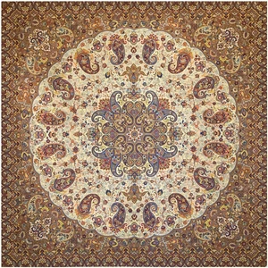 رومیزی ترمه ابریشمی خانه ترمه ایران طرح شاهپسند ممتاز 5541 سایز 100 در 100