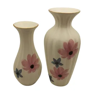 گلدان دکوری مدل سرامیکی طرح گل مجموعه 2 عددی