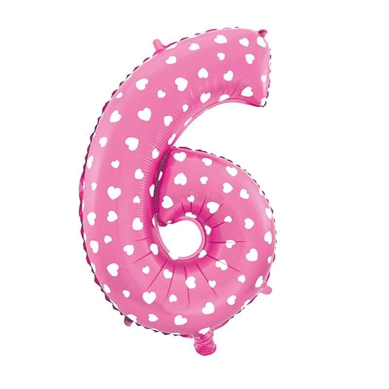 بادکنک فویلی هپی بری عدد 6 سایز 32 اینچ طرح قلبی