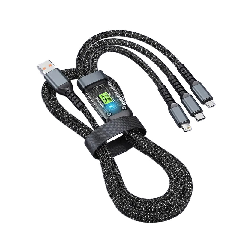 کابل تبدیل USB به microUSB / USB-C / لایتنینگ توزو مدل 3IN1 100W طول 1.2 متر 