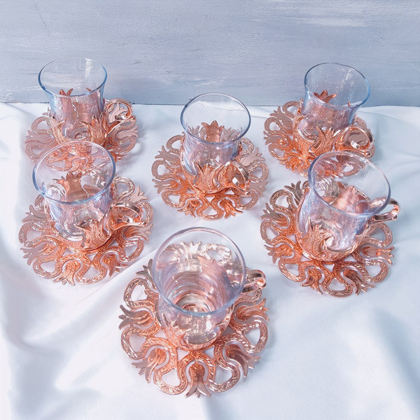 ست استکان و نعلبکی مسی طرح پیوتر کد ZH291.1 بسته 6 عددی