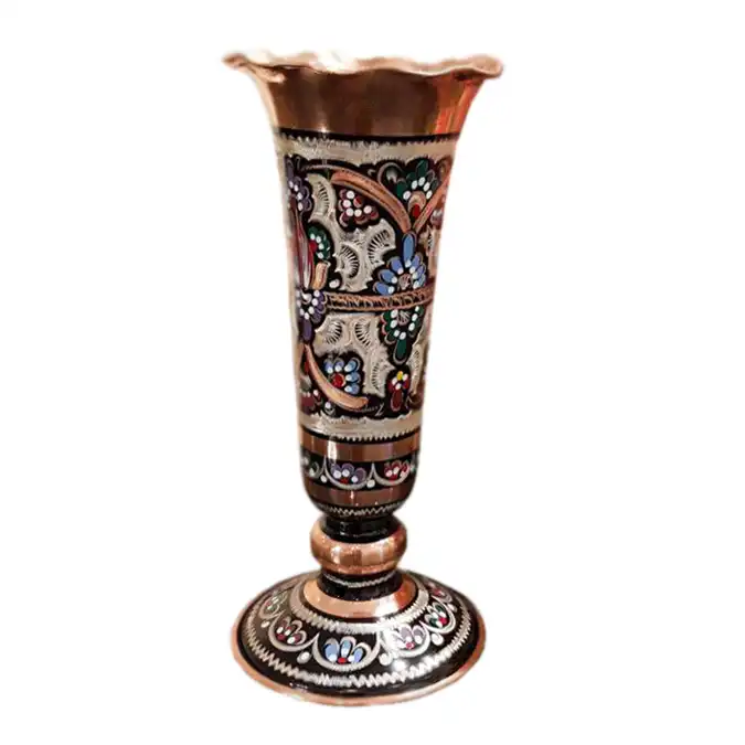 گلدان میناکاری مسی مدل لب شیپوری کد 128