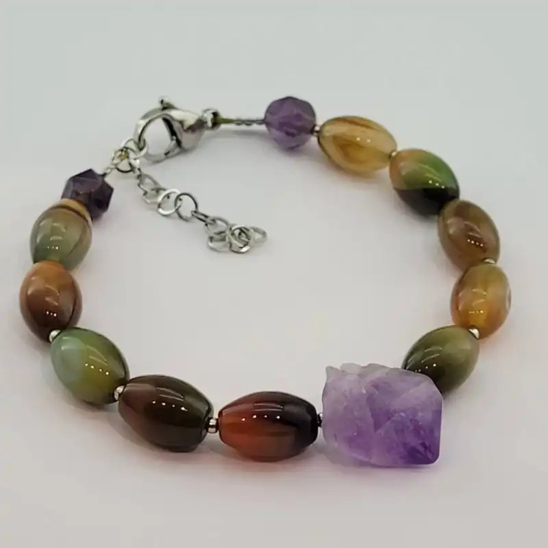 دستبند زنانه مدل سنگ جید و آمیتیست کد 812