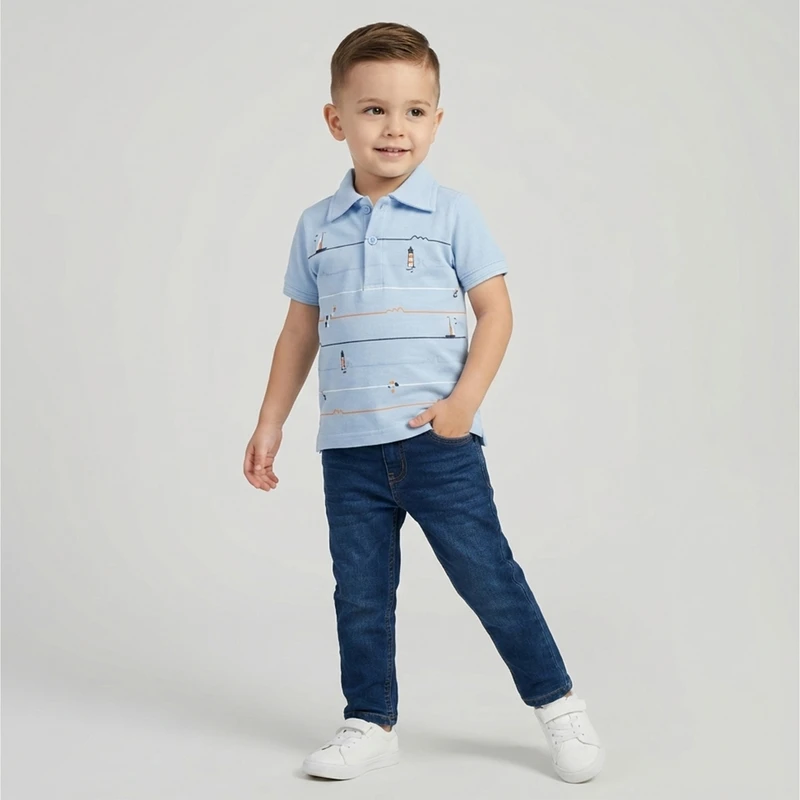 پولوشرت آستین کوتاه پسرانه وان بای وان مدل فانوس دریایی