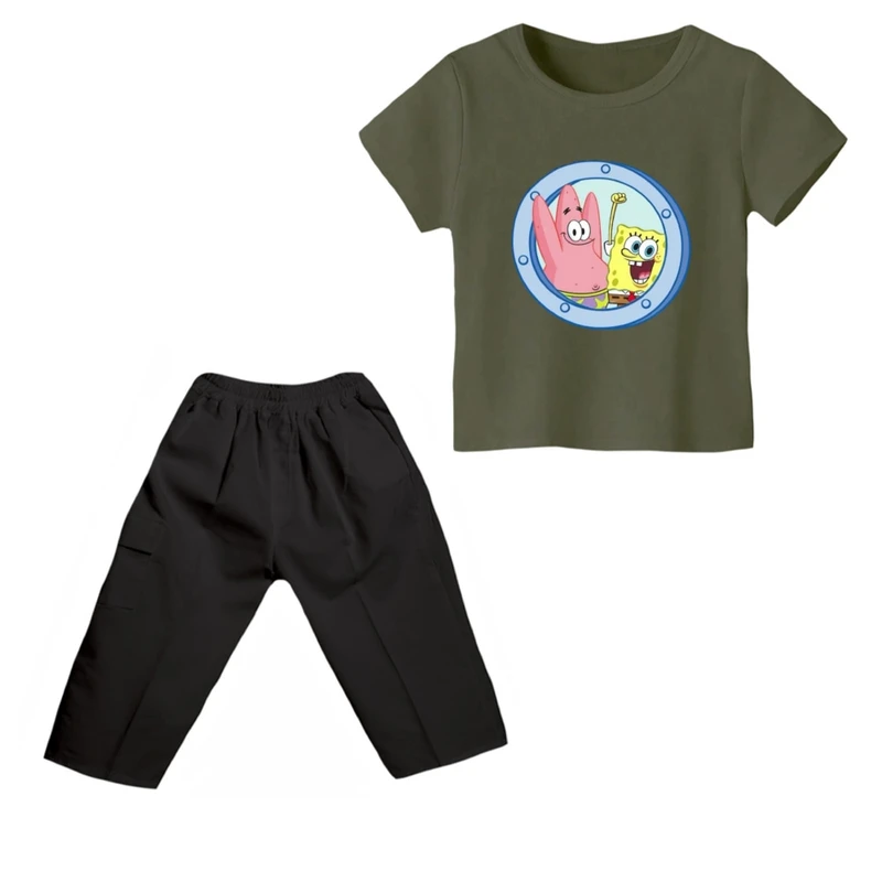 ست تی شرت و شلوارک پسرانه مدل باب اسفنجی کد ۱۱