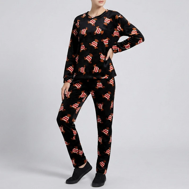 ست تی‌شرت آستین بلند و شلوار راحتی زنانه مدل خرسی