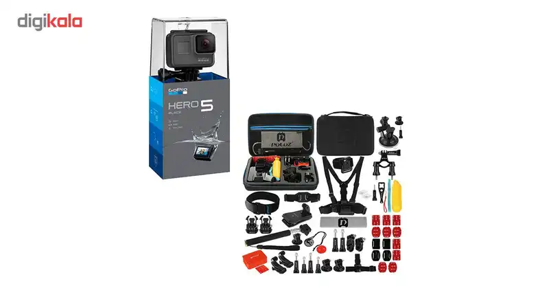 دوربین فیلم برداری ورزشی گوپرو مدل HERO 5 Black همراه با کیف لوازم جانبی پلوز 53 تکه