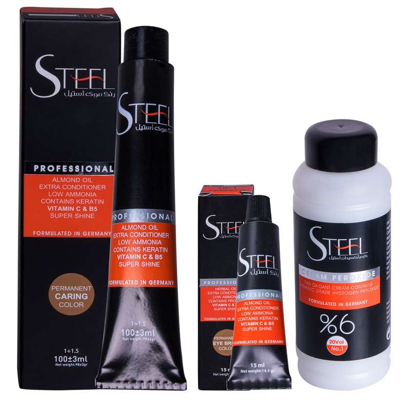 کیت رنگ مو و رنگ ابرو استیل شماره رنگ Light Brown 5.0