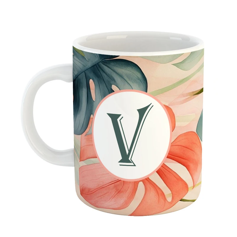 ماگ پادآفرین مدل فانتزی طرح حرف V کد 35