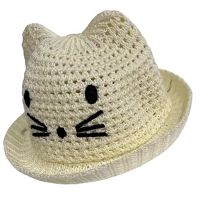 کلاه حصیری بچگانه مدل گربه کیوت کد SHI R 66