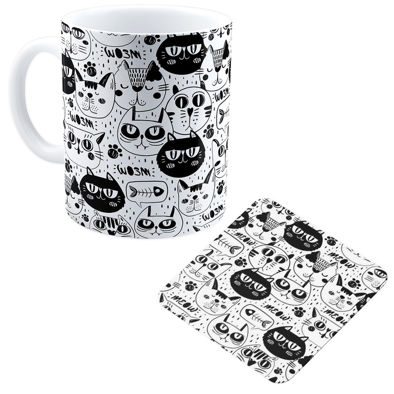 ماگ مدبرتر مدل گربه های فانتزی به همراه زیر لیوانی