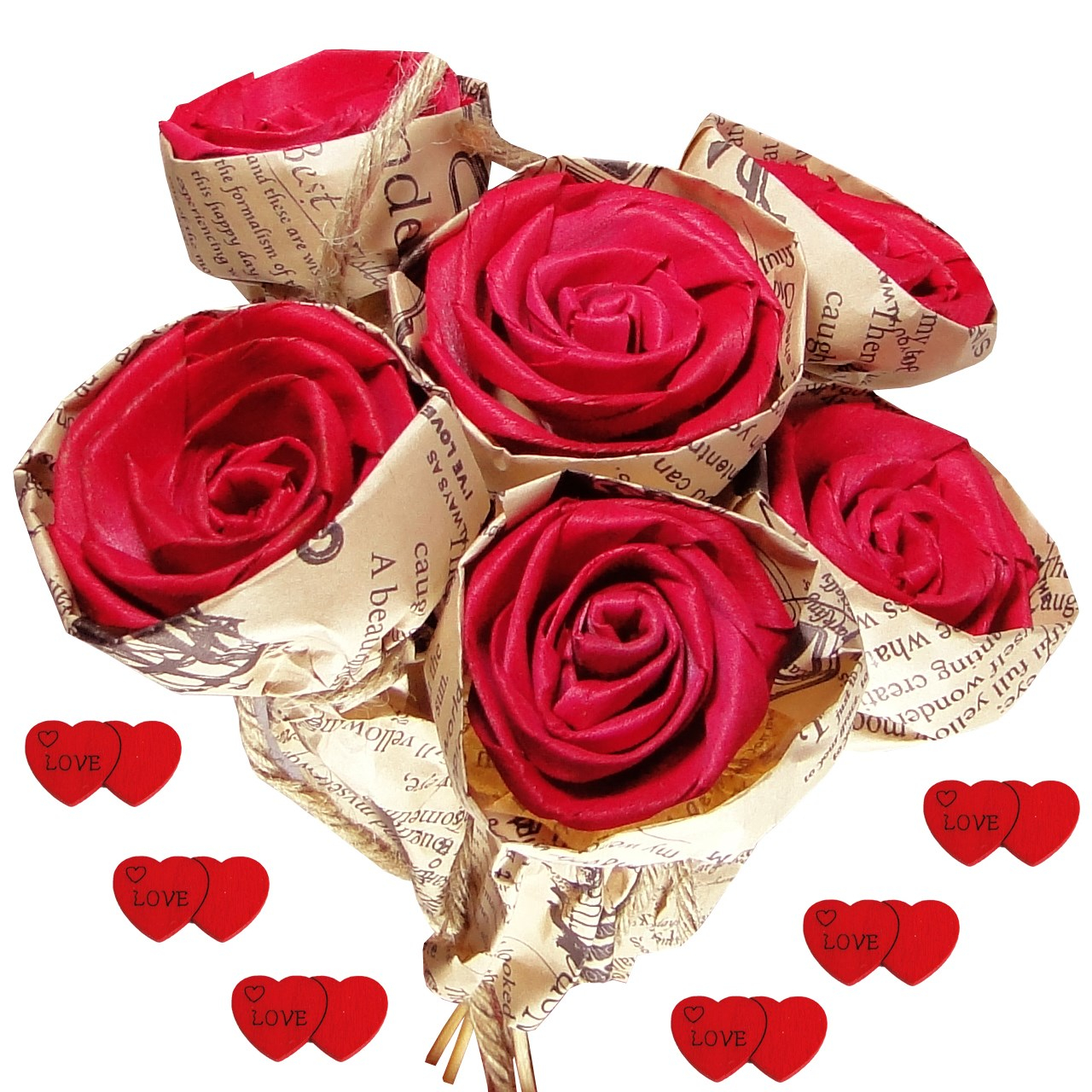 دسته گل مصنوعی مدل Red Rose کد 02135 مجموعه 6 عددی