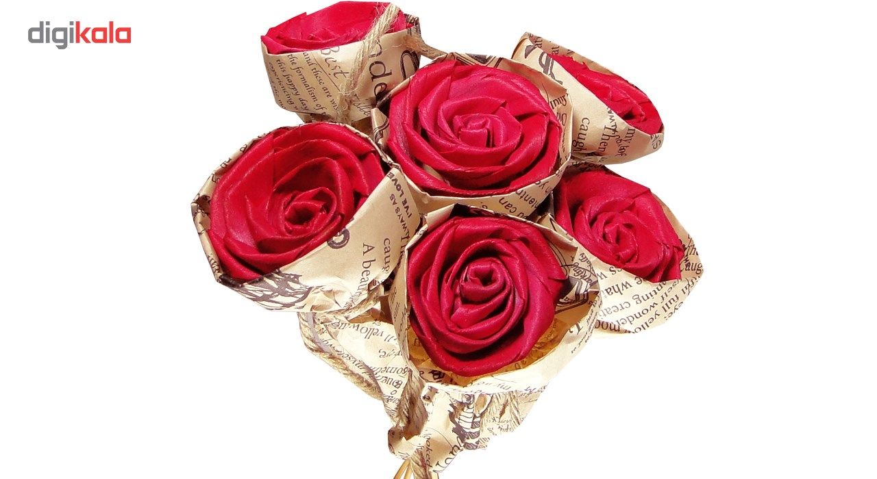دسته گل مصنوعی مدل Red Rose کد 02135 مجموعه 6 عددی