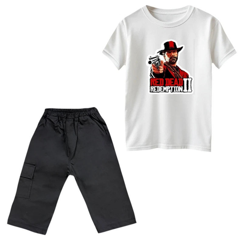 ست تی‌شرت و شلوارک پسرانه مدل red dead 2