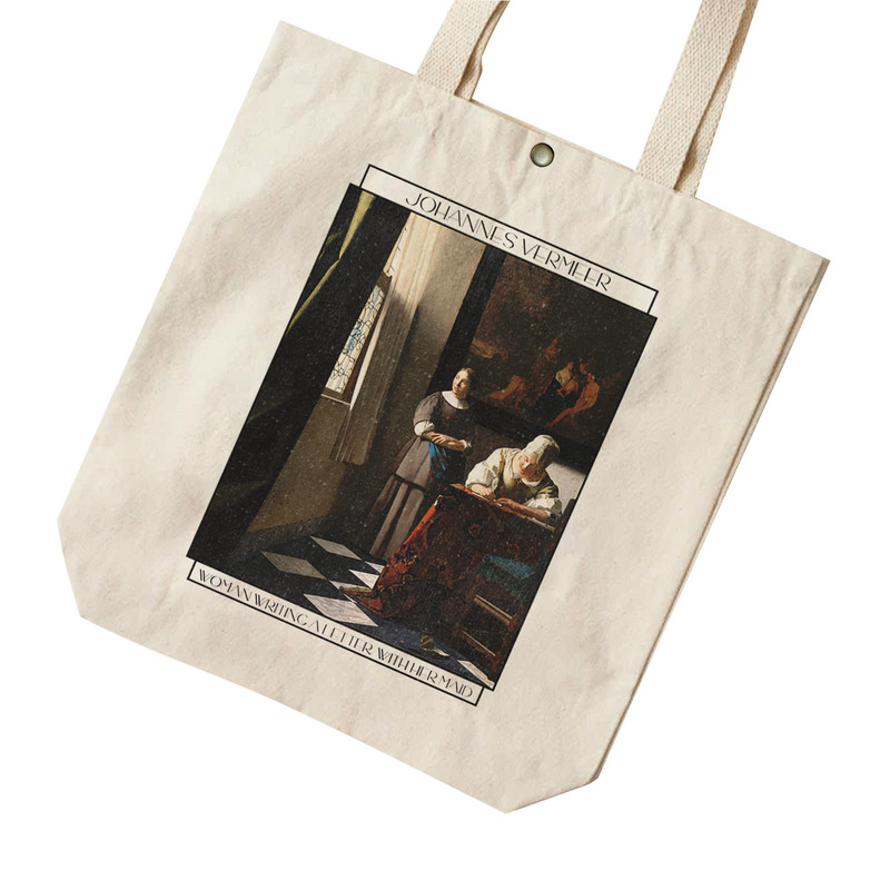 ساک خرید ترمه طراحان ایده مدل زنی در حال خواندن نامه با خدمتکارش از ورمر کد art0592 - L