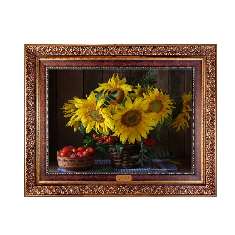 تابلو فرش ماشینی نقش نگار رضوی طرح گل آفتابگردان کد 5497C