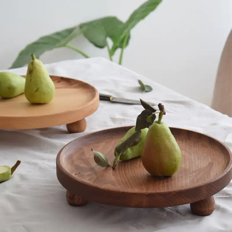 سینی چوبی گردوچ مدل گرد سه پایه کد DK - 1010