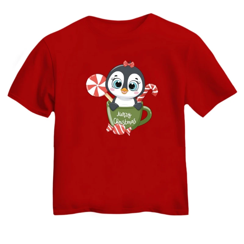 تی شرت آستین کوتاه بچگانه مدل پنگوئن کریسمس کد 5