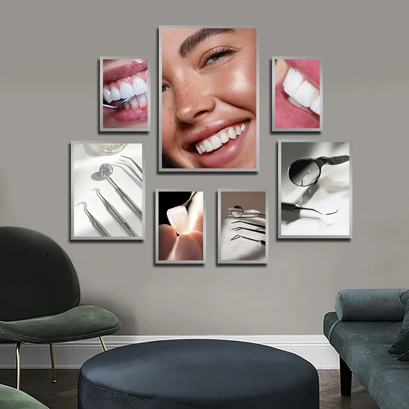 تابلو بکلیت طرح لبخند و دندانپزشکی مدل SI-3892 فریم نقره ای مجموعه 7 عددی