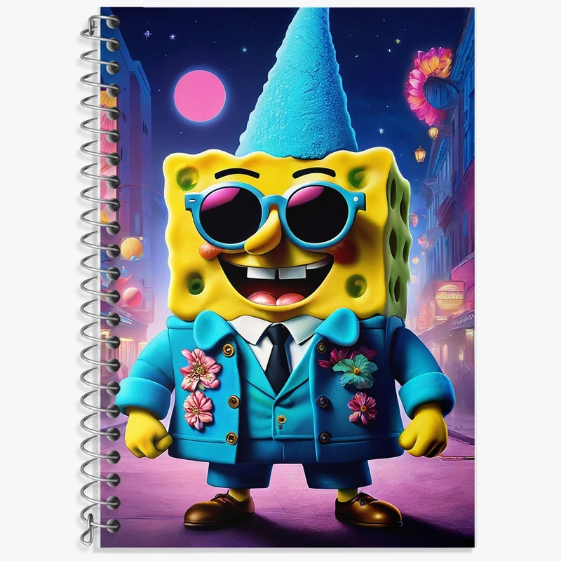 دفتر زبان 50 برگ خندالو مدل سه خط طرح باب اسفنجی کد F1856