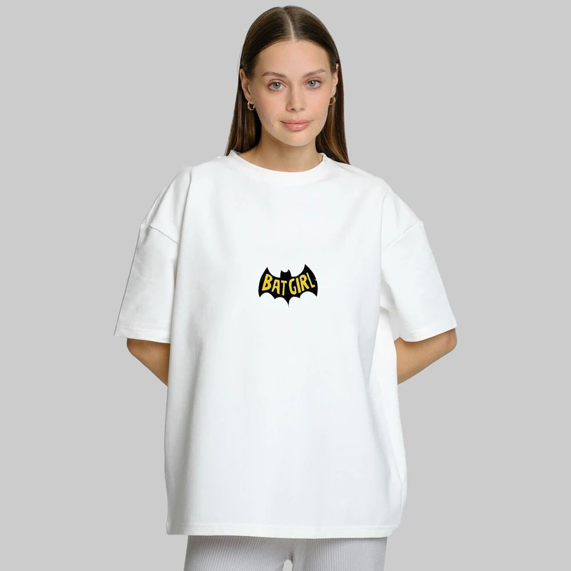 تی شرت زنانه مدل پنبه دورو خطی مینیمال طرح batgirl