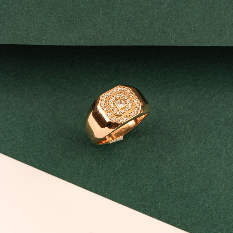 انگشتر طلا 18 عیار مردانه گالری تاج آبادی مدل دیاموند نگین دار