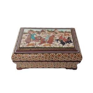 جعبه جواهر خاتم کاری مدل شکار کد 225