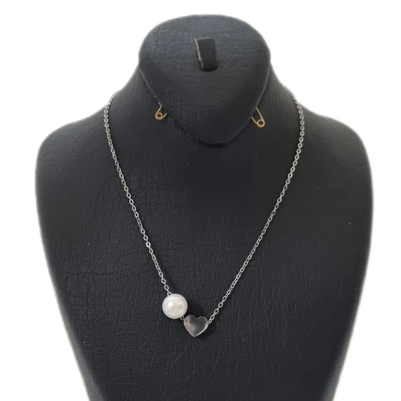 گردنبند زنانه مدل قلب و مروارید  