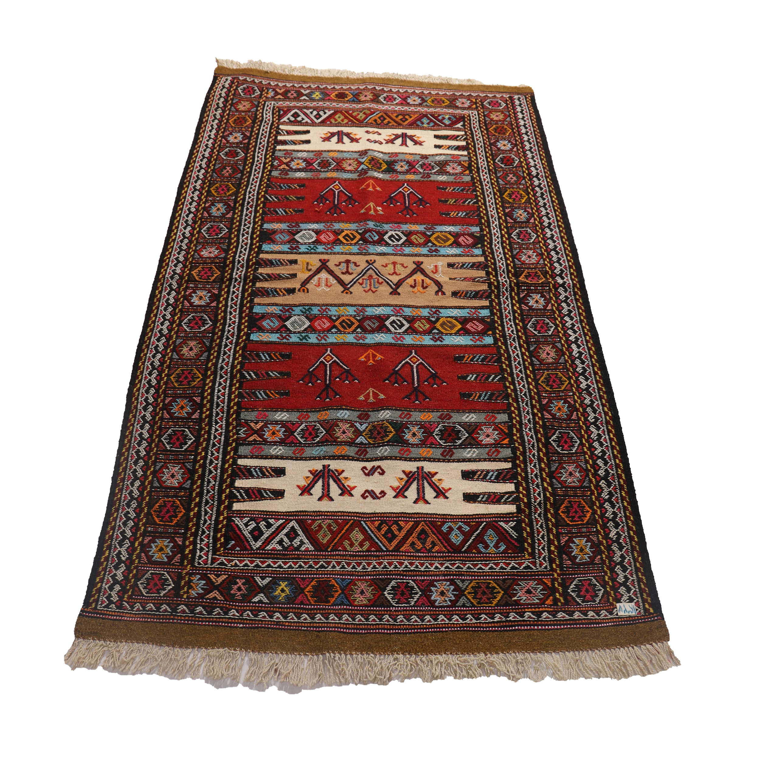 گلیم دستبافت دو متری مدل سفره کردی کد 4020456