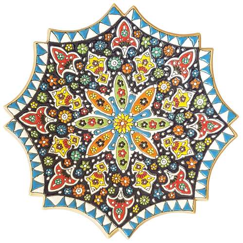 بشقاب سفالی لازاپونی طرح میناکاری کد L161z سایز 25 سانتی متر مدل هفت سین