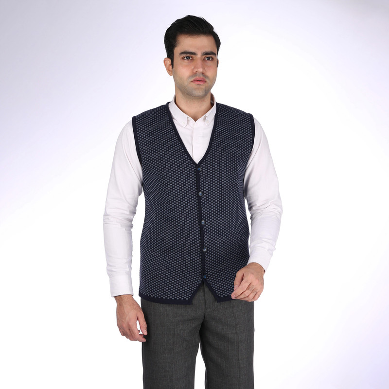 ژیله مردانه تریکو پاییزان مدل J800 رنگ سرمه‌ای