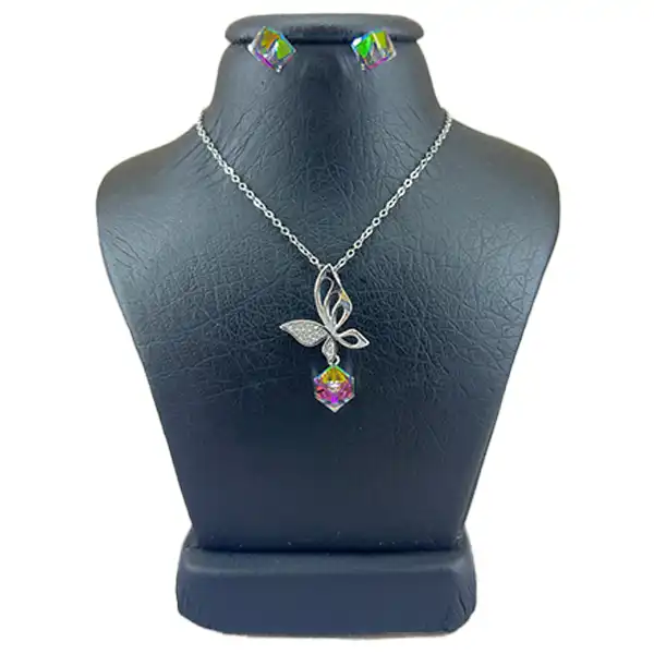 نیم ست نقره زنانه سواروسکی مدل پروانه مکعب کد 956432